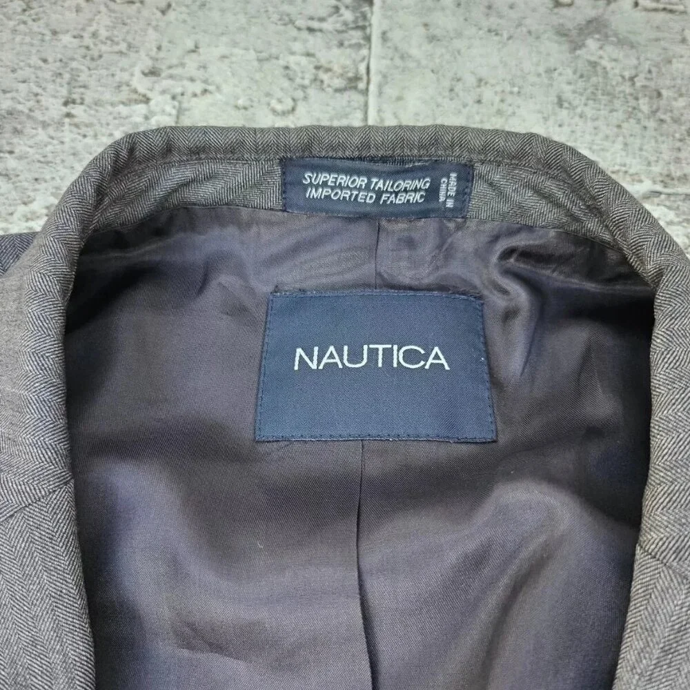 Nautica Men Blazer Sport Coat Jacket 100% Wool Dark Gray Two Button Size 46L - Picture 6 of 10